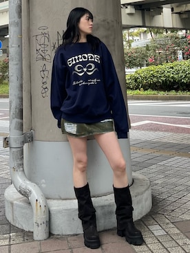 「EMODA（エモダ）のアイテム（スウェット）」を使った、片岡玲菜さん（レディース・165cm）の冬コーディネート