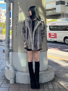 「EMODA（エモダ）のアイテム（その他アウター）」を使った、片岡玲菜さん（レディース・165cm）の冬コーディネート