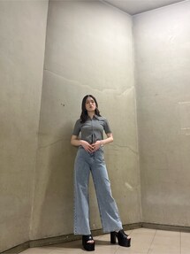 エモダ　EMODA  ベルトフリンジハイウエストワイドジーンズ デニム　M エモダ EMODA ベルトフリンジハイウエストワイドジーンズ デニム M