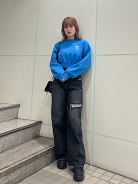 「EMODA（エモダ）のアイテム（スウェット）」を使った、片岡玲菜さん（レディース・165cm）の冬コーディネート