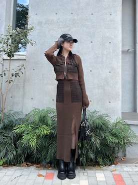 「EMODA（エモダ）のアイテム（キャップ）」を使った、片岡玲菜さん（レディース・165cm）の秋コーディネート