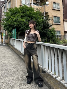 「EMODA（エモダ）のアイテム（タンクトップ）」を使った、片岡玲菜さん（レディース・165cm）の夏コーディネート