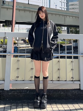 「セットアップコーデ」｜「アイテム（ブルゾン）」を使った、片岡玲菜さん（レディース・165cm）の冬コーディネート