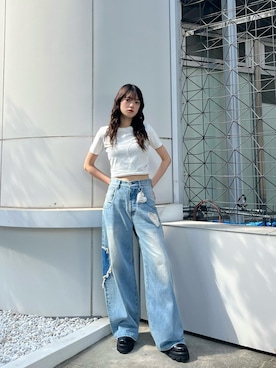 「EMODA（エモダ）のアイテム」を使った、片岡玲菜さん（レディース・165cm）の夏コーディネート