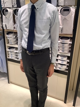 「アイテム（ビジネスシャツ）」を使った、BRICK HOUSE シャツ工房 甲斐双葉ラザウォーク店さん（メンズ・177cm）の冬コーディネート