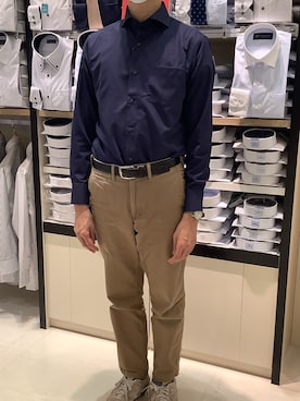 「アイテム（ビジネスシャツ）」を使った、BRICK HOUSE シャツ工房 甲斐双葉ラザウォーク店さん（メンズ・177cm）の春コーディネート