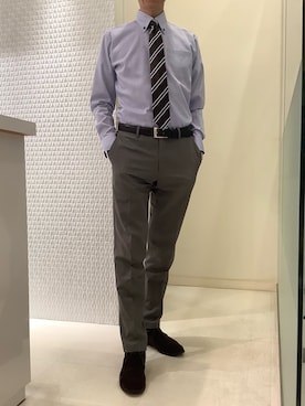 「アイテム（ビジネスシャツ）」を使った、BRICK HOUSE シャツ工房 甲斐双葉ラザウォーク店さん（メンズ・177cm）の冬コーディネート