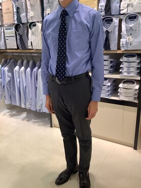 「アイテム（ビジネスシャツ）」を使った、BRICK HOUSE シャツ工房 甲斐双葉ラザウォーク店さん（メンズ・177cm）の冬コーディネート