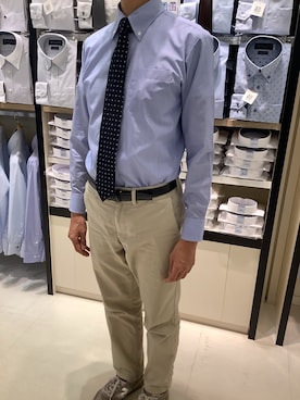 「アイテム（ビジネスシャツ）」を使った、BRICK HOUSE シャツ工房 甲斐双葉ラザウォーク店さん（メンズ・177cm）の冬コーディネート