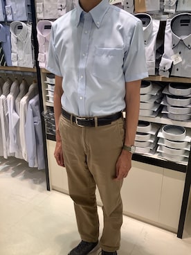 「アイテム（ビジネスシャツ）」を使った、BRICK HOUSE シャツ工房 甲斐双葉ラザウォーク店さん（メンズ・177cm）の春コーディネート