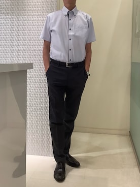 「アイテム（ビジネスシャツ）」を使った、BRICK HOUSE シャツ工房 甲斐双葉ラザウォーク店さん（メンズ・177cm）の夏コーディネート