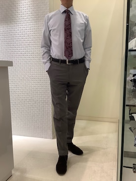 「アイテム（ビジネスシャツ）」を使った、BRICK HOUSE シャツ工房 甲斐双葉ラザウォーク店さん（メンズ・177cm）の冬コーディネート