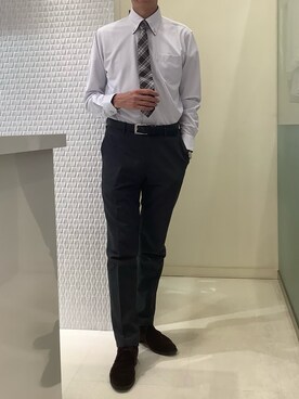 「アイテム（ビジネスシャツ）」を使った、BRICK HOUSE シャツ工房 甲斐双葉ラザウォーク店さん（メンズ・177cm）の春コーディネート