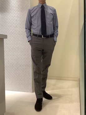 「アイテム（ビジネスシャツ）」を使った、BRICK HOUSE シャツ工房 甲斐双葉ラザウォーク店さん（メンズ・177cm）の冬コーディネート