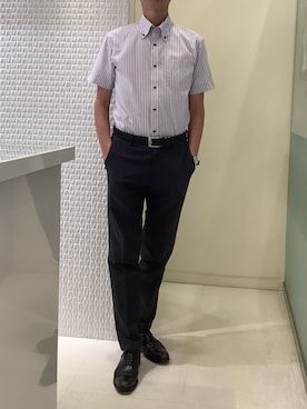 「アイテム（ビジネスシャツ）」を使った、BRICK HOUSE シャツ工房 甲斐双葉ラザウォーク店さん（メンズ・177cm）の夏コーディネート