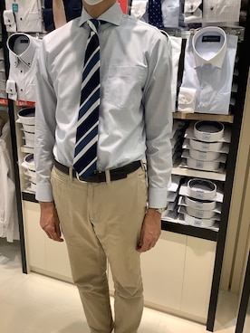 「アイテム（ビジネスシャツ）」を使った、BRICK HOUSE シャツ工房 甲斐双葉ラザウォーク店さん（メンズ・177cm）の春コーディネート