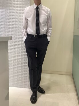 「アイテム（ビジネスシャツ）」を使った、BRICK HOUSE シャツ工房 甲斐双葉ラザウォーク店さん（メンズ・177cm）の春コーディネート