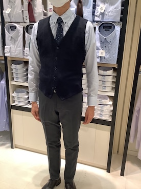 「アイテム（ベスト）」を使った、BRICK HOUSE シャツ工房 甲斐双葉ラザウォーク店さん（メンズ・177cm）の冬コーディネート