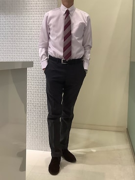 「アイテム（ビジネスシャツ）」を使った、BRICK HOUSE シャツ工房 甲斐双葉ラザウォーク店さん（メンズ・177cm）の春コーディネート