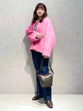 「Rouge vif（ルージュヴィフ）のアイテム（ノーカラーコート）」を使った、奈津実さん（レディース・155cm）の秋コーディネート