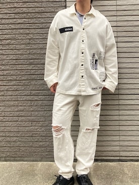 「Bershka（ベルシュカ）のBershka Denim Jacket In White（Outerwear、ホワイト系）」を使った、おちゃづけ。さん（メンズ・170cm）の春コーディネート