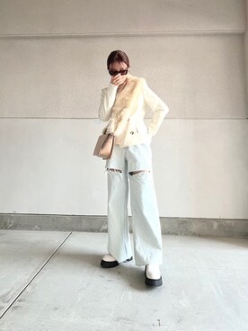 【ゴールド】ZARA ホワイト テーラードジャケット ZARA】 ロールアップ袖 ジャケット ゴールドボタン テーラード