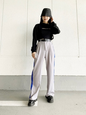 「麦わら帽子」｜「アイテム（スウェット）」を使った、skmtmloさん（レディース・159cm）の春コーディネート