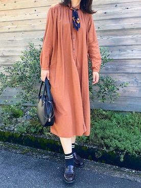「LENO（リノ）のアイテム（ワンピース/ドレス）」を使った、mikaさん（レディース・159cm）の秋コーディネート