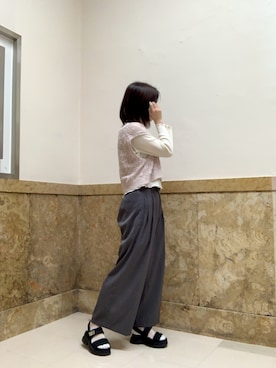 「HIMIKO（ヒミコ）の【HIMIKO】厚底パデットサンダル/661201（サンダル、ブラック系）」を使った、HIMIKO 大丸 京都店さん（レディース・153cm）の春コーディネート