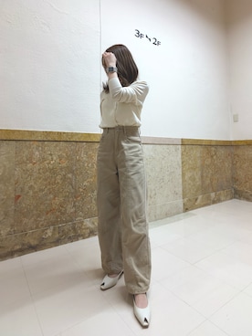「卑弥呼（ヒミコ）の【HIMIKO】ピープトゥミュールサンダル/661210（サンダル、ホワイト系）」を使った、HIMIKO 大丸 京都店さん（レディース・153cm）の春コーディネート