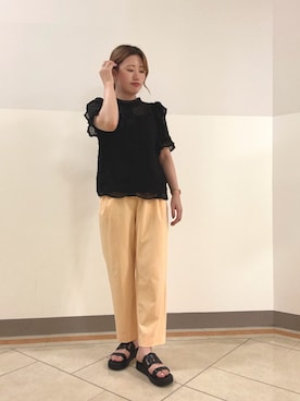 「黒サンダル」｜HIMIKO 大丸 京都店さん（レディース・153cm）の夏コーディネート
