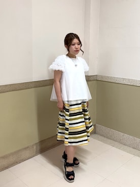 「ボーダースカート」｜HIMIKO 大丸 京都店さん（レディース・153cm）の夏コーディネート