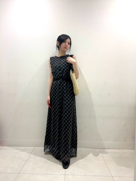 「SENSE OF PLACE by URBAN RESEARCH(センスオブプレイスバイアーバンリサーチ)のチェックシアーナローワンピース(ワンピース、ブラック系)」を使った、yutsukiさん(レディース・154cm)の春コーディネート