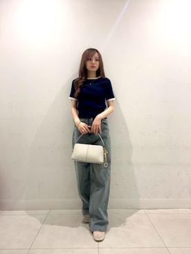 「SENSE OF PLACE by URBAN RESEARCH(センスオブプレイスバイアーバンリサーチ)の『洗濯可』バイカラーケーブルセーター(ニット/セーター、ブルー系)」を使った、yutsukiさん(レディース・154cm)の春コーディネート
