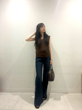 「SENSE OF PLACE by URBAN RESEARCH(センスオブプレイスバイアーバンリサーチ)のストレッチフレアデニム(デニムパンツ、ブルー系)」を使った、yutsukiさん(レディース・154cm)の夏コーディネート