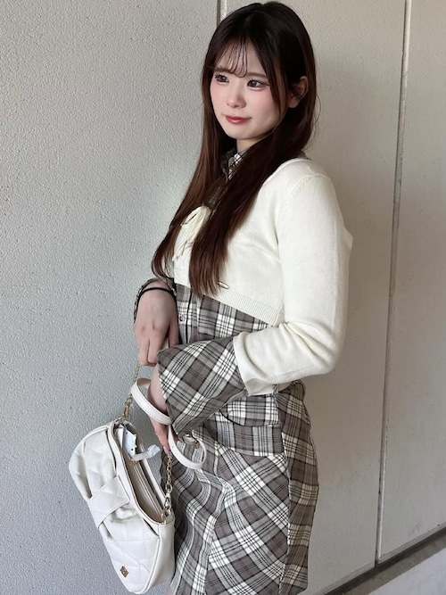 セットアップ対応】チェックシャツレイヤードニット（ニット/セーター