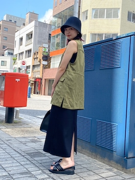 「Kastane（カスタネ）のクローシュHAT（ハット）」を使った、hamamoto hiyoriさん（レディース・156cm）の夏コーディネート