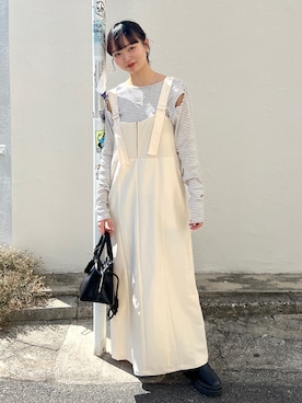 「春服デビュー宣言」｜「アイテム（ジャンパースカート）」を使った、hamamoto hiyoriさん（レディース・157cm）の春コーディネート