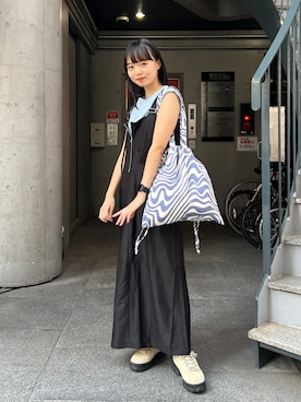 「今日のコスメと服」｜「アイテム（ジャンパースカート）」を使った、hamamoto hiyoriさん（レディース・157cm）の夏コーディネート