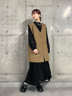 「Kastane（カスタネ）のアイテム（ベスト）」を使った、hamamoto hiyoriさん（レディース・156cm）の春コーディネート