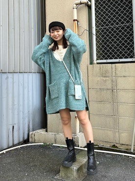 「ブルーコーデ」｜「アイテム（チェスターコート）」を使った、hamamoto hiyoriさん（レディース・156cm）の冬コーディネート