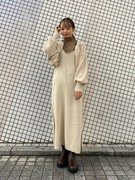 「Kastane（カスタネ）の【SETアイテム】クロップドカーディガン×ワンピースSET（ワンピース）」を使った、hamamoto hiyoriさん（レディース・156cm）の冬コーディネート
