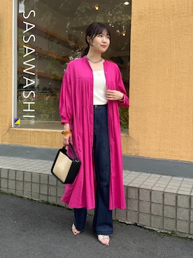 「アイテム（シャツワンピース、ピンク系）」を使った、krn563さん（レディース・162cm）の春コーディネート