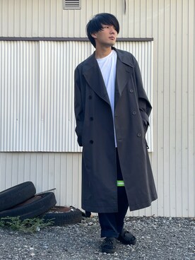 「秋トレンド2021」｜「アイテム（トレンチコート）」を使った、だらしさん（メンズ・165cm）の秋コーディネート