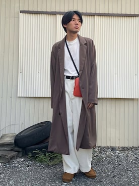 「no brand（ノーブランド）のアイテム（チェスターコート）」を使った、だらしさん（メンズ・165cm）の秋コーディネート