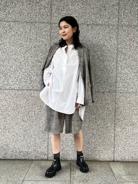 「AIGLE（エーグル）のアイテム（レインシューズ）」を使った、山田　オデット エ オディール スタッフさん（レディース・158cm）の夏コーディネート