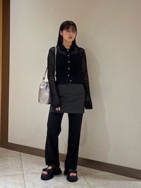 「SY UNITED ARROWS（シーユナイテッドアローズ）の＜SY＞ ネオプレーンビジュー サンダル75（サンダル、ブラウン系）」を使った、山田　オデット エ オディール スタッフさん（レディース・158cm）の春コーディネート