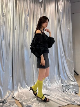 「アイテム（ソックス/靴下、グリーン系）」を使った、山田　オデット エ オディール スタッフさん（レディース・158cm）の秋コーディネート