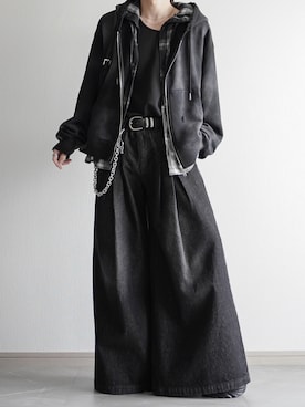 「ELLUV（エルブ）の【ELLUV/エルヴ】ヴィンテージフェード＆ダメージ加工 ショートジップアップパーカー（パーカー、ブラック系）」を使った、翔【低身長コーデ】さん（メンズ・167cm）の春コーディネート