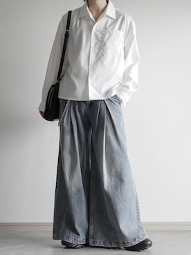 「ELLUV（エルブ）の【ELLUV/エルヴ】ファインドレープTRクロス ショート丈 2way レギュラー/オープンカラーシャツ（シャツ/ブラウス、ホワイト系）」を使った、翔【低身長コーデ】さん（メンズ・167cm）の夏コーディネート